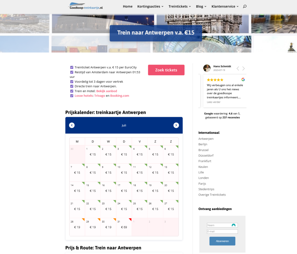 Goedkoop treinkaartje Antwerpen